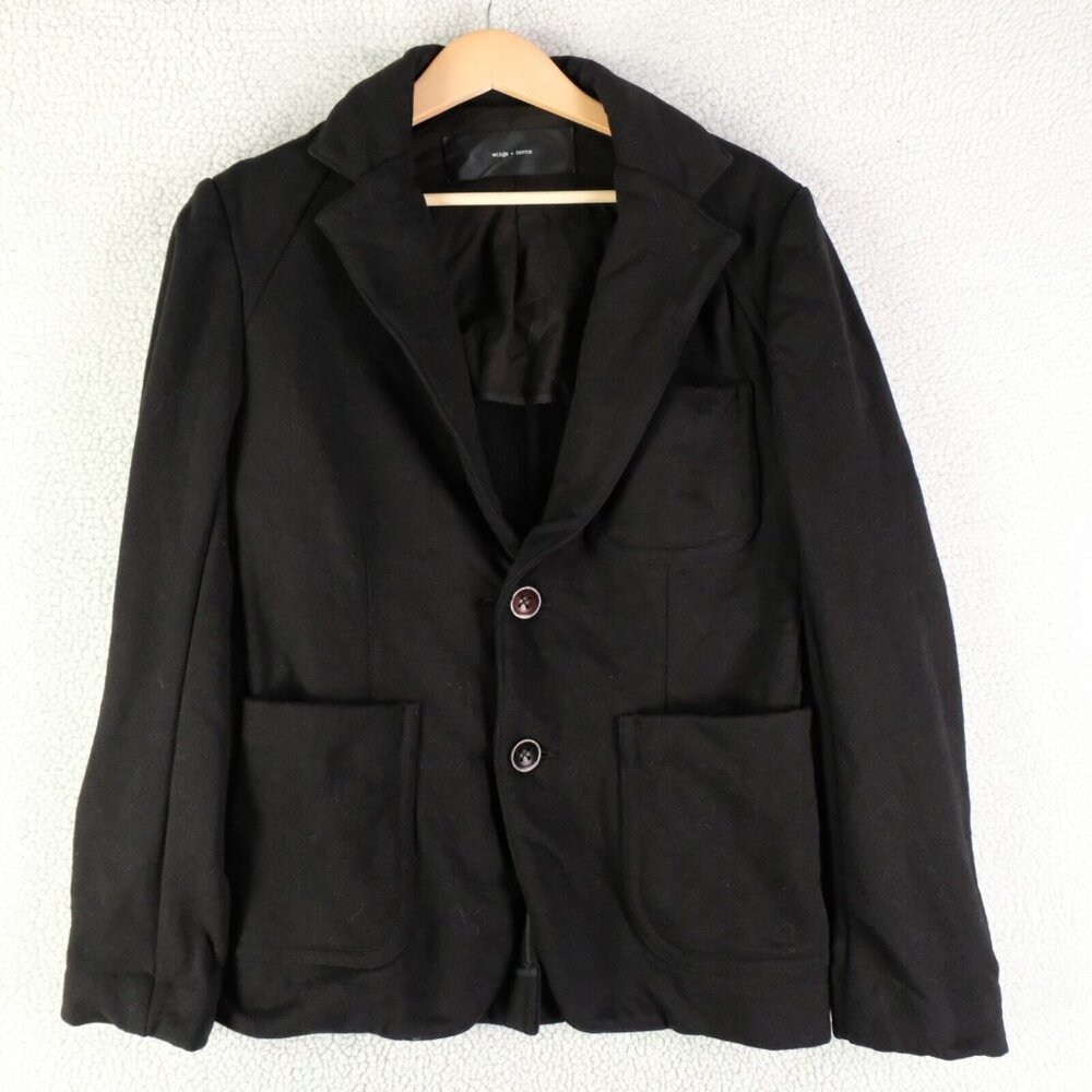 Wings Horns Jacket Mens Small Black Button Up Pea Coat Cotton Preppy